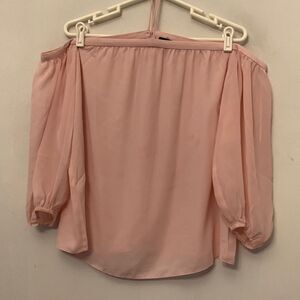 1 State pale pink off the shoulder sheer blouson sleeve halter top Size S NWT